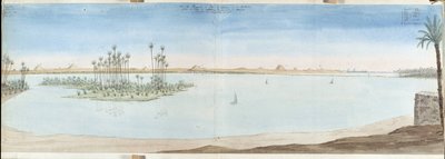 Näkymä Guisehin (Guiseh, Giza, Giza), Sakarran ja Datekourin pyramideista. Pascal Costen Egyptin vesiväri (1787-1879) Marseillen kaupunginkirjasto tekijältä Pascal Xavier (after) Coste