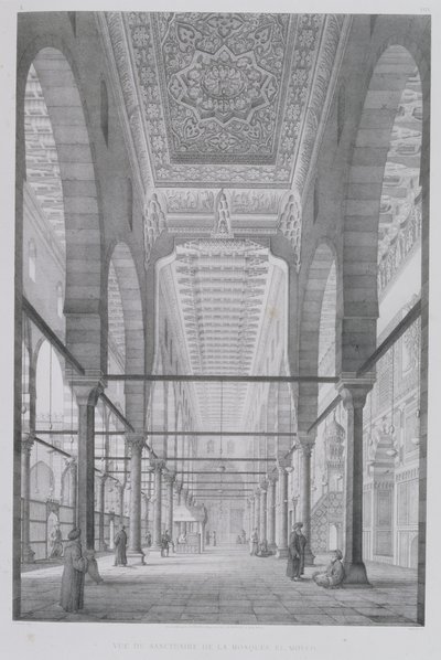 Näkymä Moyedin moskeijan pyhäkölle, levy 29 Kairon muistomerkit ja rakennukset, kaiverrus Auguste Hibon (1780-1857) 1829 tekijältä Pascal Xavier Coste