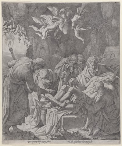 Kristus pannaan hautaan, kun Neitsyt seisoo itkien takana, 1600-30., 1600-30. tekijältä Pasquale Ottino