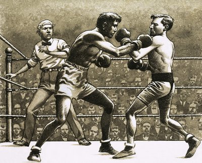 Jimmy Wilde nyrkkeilee Pancho Villaa vastaan New Yorkissa tekijältä Pat (1907-95) Nicolle