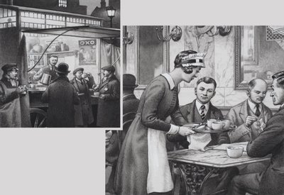 Edvardiaaninen kahvikioski ja teehuone (guassi paperille) tekijältä Pat (1907 95) Nicolle