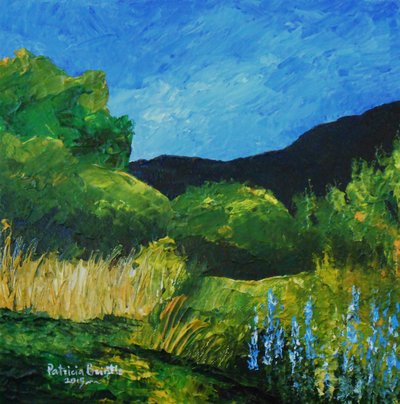 Blue Lupines, 2015 (akryyli kankaalle) tekijältä Patricia Brintle