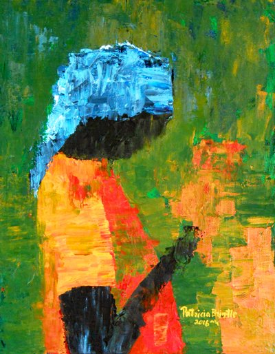 Kukat kädessä, 2016 (akryyli kankaalle) tekijältä Patricia Brintle