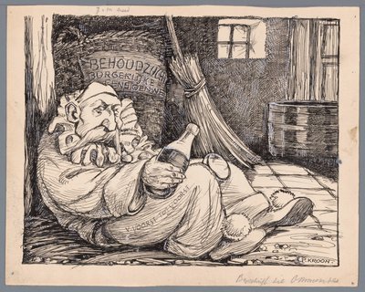 Baron van Voorst tot Voorst karnevaalivieraana Carneval tai hylätyt siviilieläkelait (otsikko esineessä) tekijältä Patricq Kroon (signed by artist)