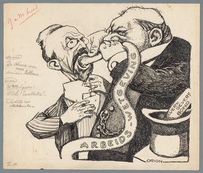 Ministeri Aalberse ja työnantaja Ministeri Aalbersen puhtaat höyhenet (otsikko esineessä) tekijältä Patricq Kroon (signed by artist)