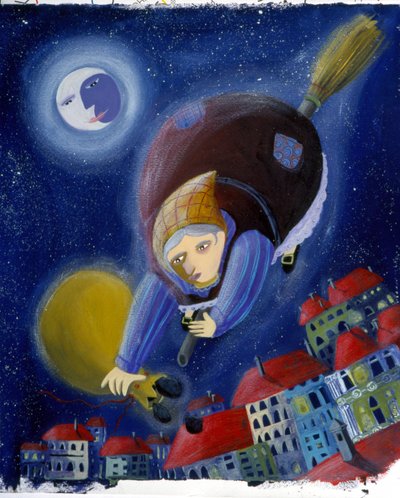 "Befana" luudallaan - Patrizia La Portan kuvitus. tekijältä Patrizia La Porta