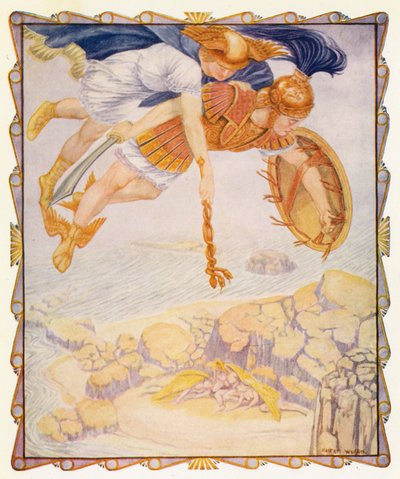 Perseus näkee gorgonit (värilitografia) tekijältä Patten (after) Wilson
