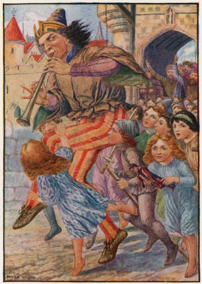 "Lopeta, lopeta!" Ihmiset huusivat: "Hän vie lapsemme!" (väri litho) tekijältä Patten Wilson