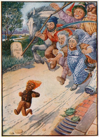 "Et saa minua kiinni, minä olen piparkakkumies!" (väri litho) tekijältä Patten Wilson