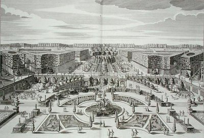 The Great Cascade of the Princely Pleasure Palace and Gardens, Berliini, kaiverrus Karl Remshard (1678-1735), julkaistu noin 1711-16 (kaiverrus) tekijältä Paul Decker