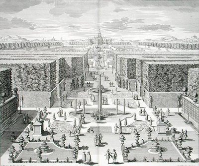 Watergardens from "Furstlicher Baumeister", kaiverrus Karl Remshard (1678-1735), julkaistu noin 1711-16 (kaiverrus) tekijältä Paul Decker