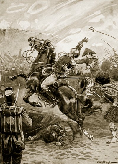 Sir Edward Pakenhamin kuolema, kuvitus teoksesta "Battles of the Nineteenth Century", kirjoittanut Archibald Forbes, G.A. Henty ja majuri Arthur Griffiths (litho) tekijältä Paul (after) Hardy