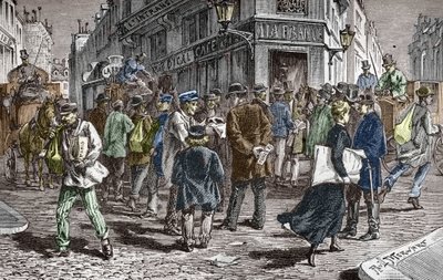 Näkymä Rue du Croissantille Pariisissa, monien sanomalehtien paikka tekijältä Paul (after) Merwart