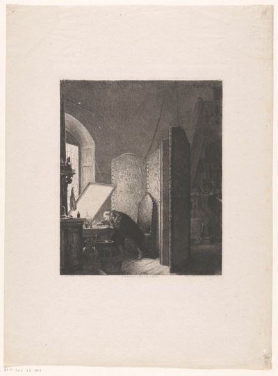Rembrandtin etsaus studiossaan Rembrandt dance son studio tekijältä Paul Adolphe Rajon