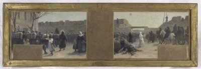 Hôtel de Villen prefektin toimiston luonnos: Joukkojen poistuminen Pariisin piirityksen aikana vuonna 1870. tekijältä Paul Albert Baudouin