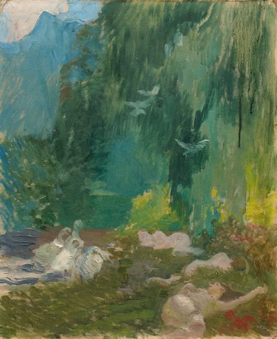 Siesta, noin 1890-1920 (öljy kartongille) tekijältä Paul Albert Besnard