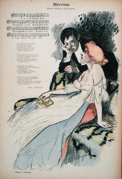 Neurosis, kuvitus Jean Grandeaun runoon, n. 1896 (värilitho) tekijältä Paul Balluriau
