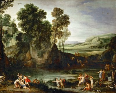 Ranskalainen:  Diane découvrant la grossesse de Callisto Landscape with Diana Discovering the Pregnancy of Callisto: Diane découvrant la grossesse de Callisto Landscape with Diana Discovering the Pregnancy of Callisto tekijältä Paul Bril