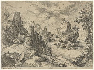 Rocky Coast Campaniassa kaupungin ja matkustajien kanssa tekijältä Paul Bril