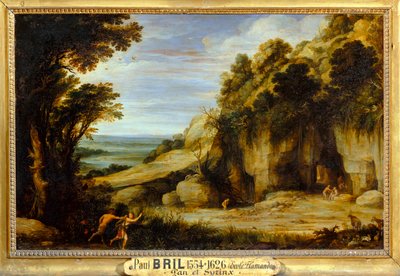 La Nymphe Syrinx poursuivie par Pan et bientôt changee en roseau - Nymfi Syrinx jahtaa jumala Pania ja pian ... tekijältä Paul Brill or Bril