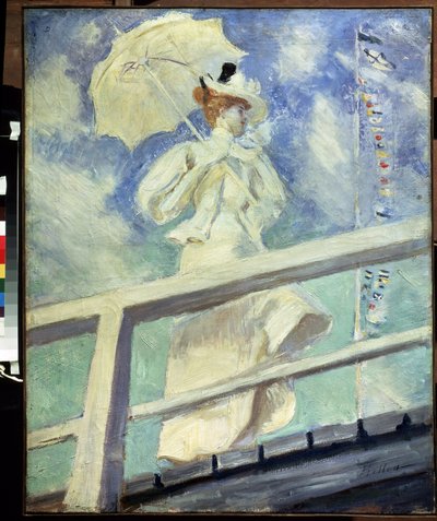 Nainen valkoisessa. Paul Cesar Helleun (1859-1927) maalaus. Öljy kankaalle Impressionismia. Koko: 82 x 66 cm. Pushkin-museo, Moskova tekijältä Paul Cesar Helleu
