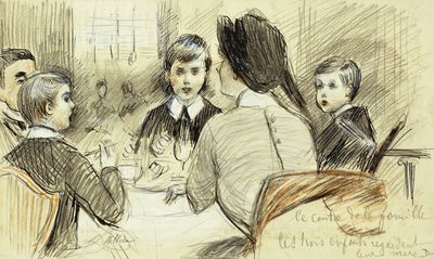 La Center de la Famille: Perheillallinen Ritzissä, New Yorkissa, 1920 tekijältä Paul Cesar Helleu