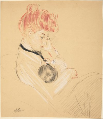 Madame Helleu Cradling Paulette sylissään tekijältä Paul Cesar Helleu