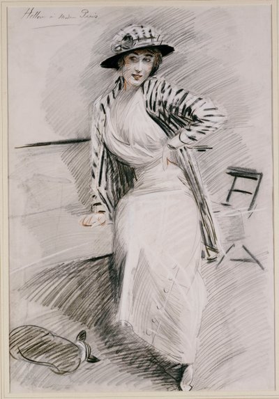 Madame Paris istuu juhlilla tekijältä Paul Cesar Helleu