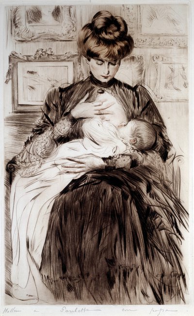 Äitiys. Piirustus Paul Helleu (1859-1927), 1900-luku. Bayonne, Musee Bonnat tekijältä Paul Cesar Helleu
