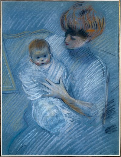 Äitiys. Piirustus Paul Helleu (1859-1927), 1900-luku. Muotokuva äidistä lapsensa kanssa. Bayonne, Musee Bonnat tekijältä Paul Cesar Helleu
