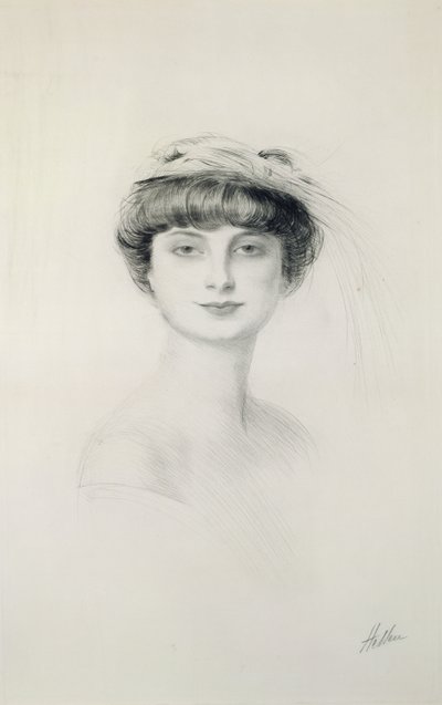 Anna de Noaillesin (1876-1933) muotokuva (kuivakärki paperille) tekijältä Paul Cesar Helleu