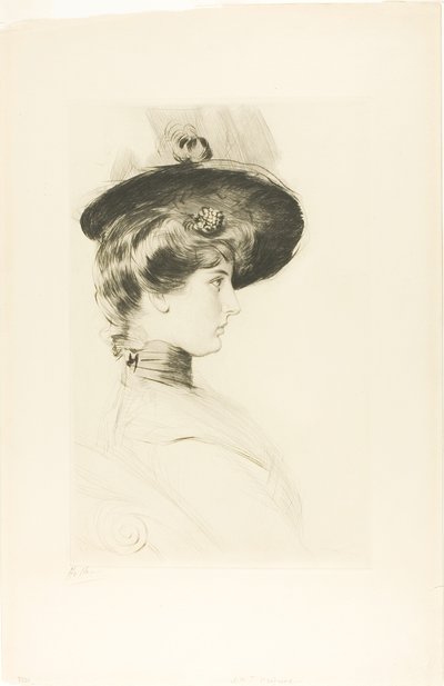 Muotokuva hattupäisestä naisesta (Madame Letellier) tekijältä Paul Cesar Helleu