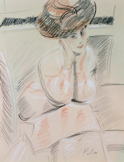 Naisen muotokuva (musta, valkoinen ja punainen liitu kiillotuspaperille) tekijältä Paul Cesar Helleu