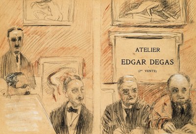 Huutokaupanpitäjät Edgar Degasin studiossa joulukuussa 1918 tekijältä Paul Cesar Helleu