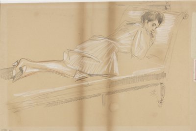 Nainen makaa eteenpäin sohvalla tekijältä Paul Cesar Helleu
