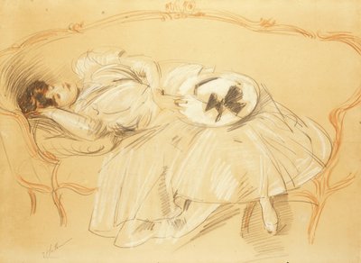 Nuori nainen sohvalla; Nuori nainen divaanilla, tekijältä Paul Cesar Helleu