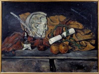 Cezannen tarvikkeet. Philippe Solarin asetelma medaljongilla Paul Cezannen (1839-1906) maalaus 1873 Su. 0,6x0,8 m Pariisi, musee d