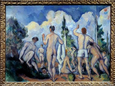 Les bathers Paul Cezannen (1839-1906) maalaus 1890 Su. 0,6x0,82 m Pariisi, musee d