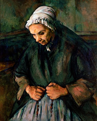 Paul Cezannen (1839-1906) maalaus Vanha nainen ruusukorissa 1896 su. 65x85 cm Lontoo, National Gallery tekijältä Paul Cézanne