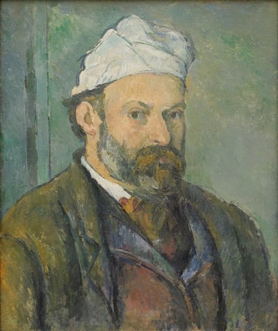 Taiteilijan muotokuva valkoinen lakki päässään tekijältä Paul Cézanne