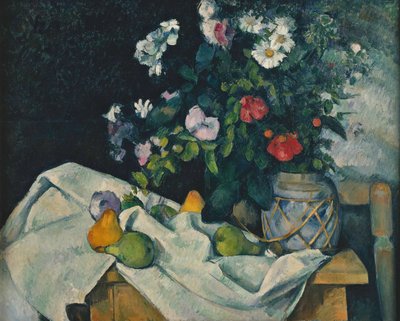Fleurs dans un pot de gingembre ja hedelmät tekijältä Paul Cézanne