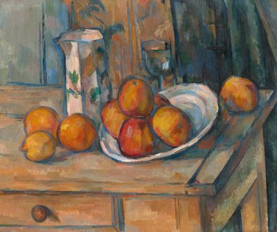 Asetelma maitokannulla ja hedelmillä tekijältä Paul Cézanne