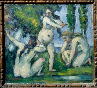 Paul Cezannen maalaus Kolme uimaria (1839-1906). 1875-1877 su. 0,22x0,19 m Pariisi, musee d