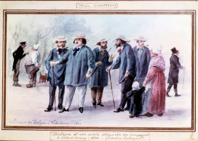 Ranskalainen kirjailija Honore de Balzac (1799-1850) ja hänen ystävänsä naamioituvat talonpoikaisiksi Avrayn kaupungissa vuonna 1840. Paul Chardinin (1833-?) muiston mukaan maalaama akvarelli tekijältä Paul Chardin