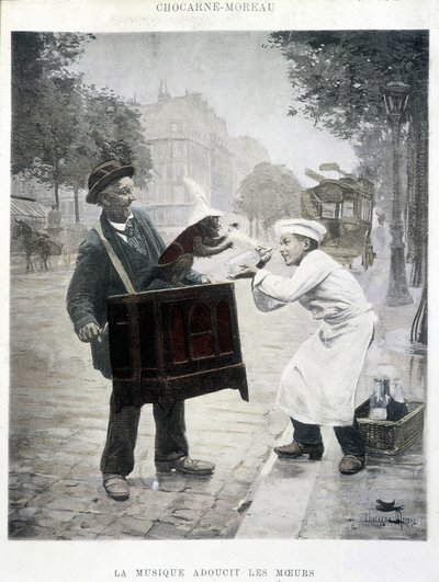 Musiikki pehmentää moraalia, Chocarne-Moreaun maalaus n. 1900 tekijältä Paul Charles Chocarne Moreau