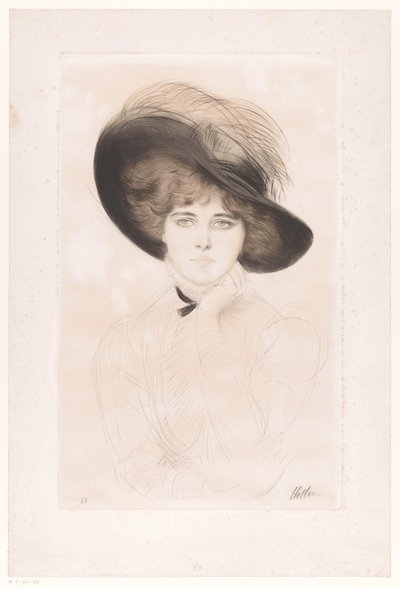Muotokuva tuntemattomasta naisesta, jolla on hattu tekijältä Paul César Helleu (signed by artist)