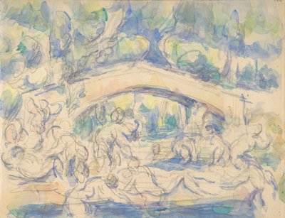 Kylpijöitä sillan varrella, 1900-06 (wc grafiitin päällä) tekijältä Paul Cézanne