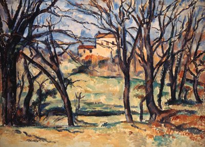 Talo puiden takana tiellä Tholonetiin, n. 1885 tekijältä Paul Cézanne
