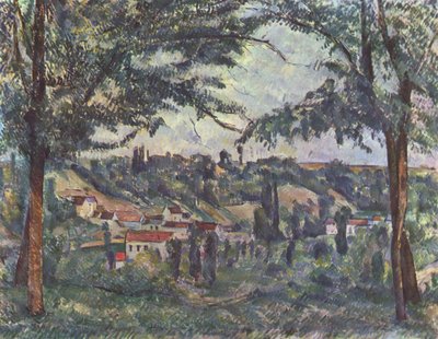 Hameau des Pâtis Pontoisen kaupungissa, puiden kehystämä. tekijältä Paul Cézanne