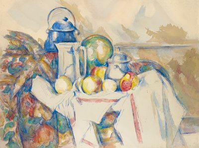Asetelma maitokannulla, melonilla ja sokerikulholla, 1900-1906. tekijältä Paul Cézanne